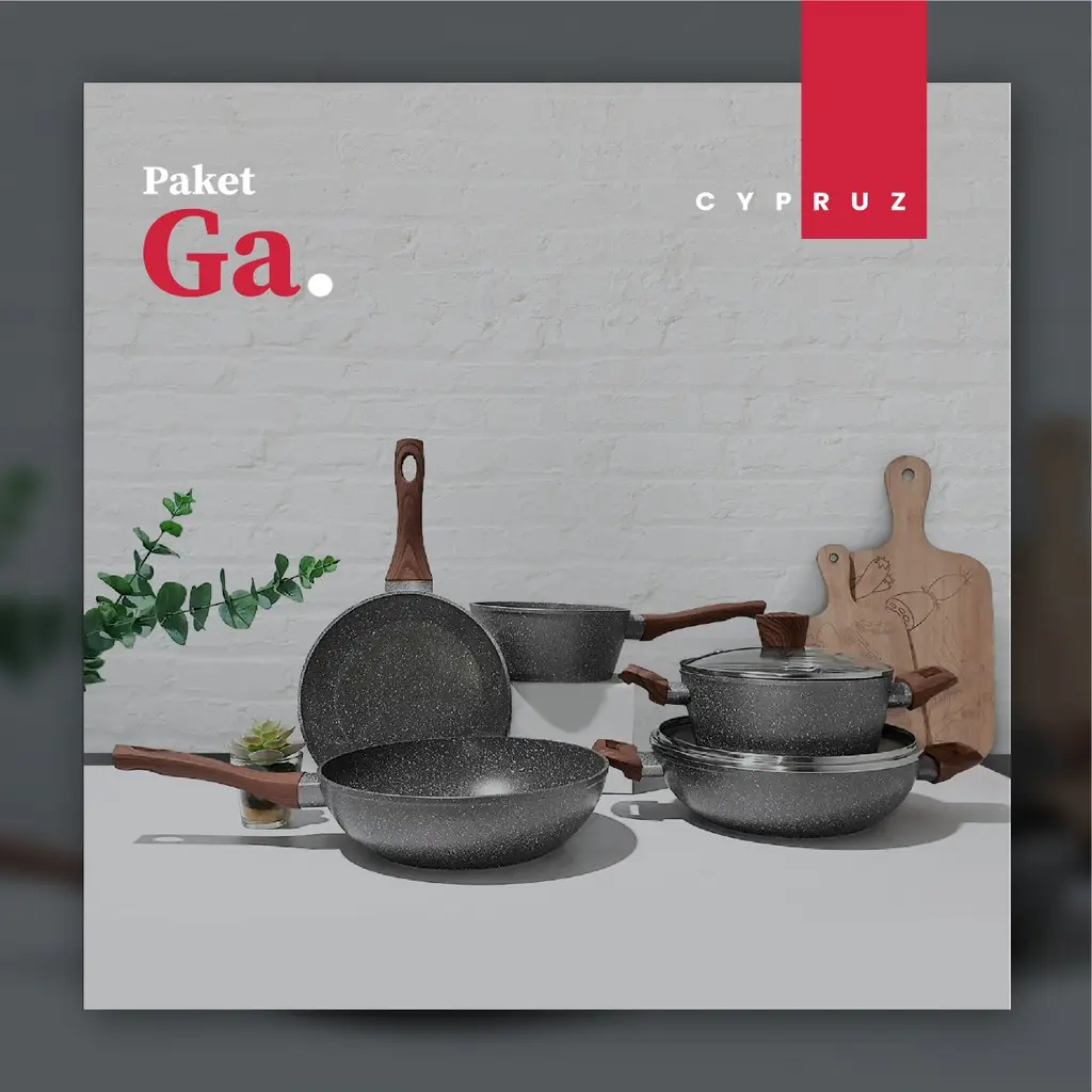 Cypruz - Paket Marble Series 3 Panci Alat Masak(15) Anti Lengket